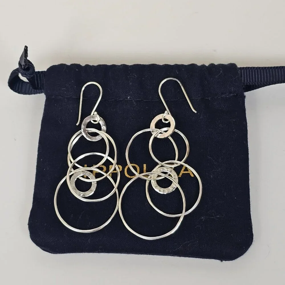 Ippolita‎ Sterling Silver Interlocking Circle Multi Ring Hammered Drop Earrings